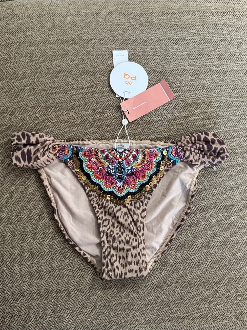 NWT PQ Swim Raja Emmroidered Fanned Full bikini bottom women’s sz S - Picture 2 of 6